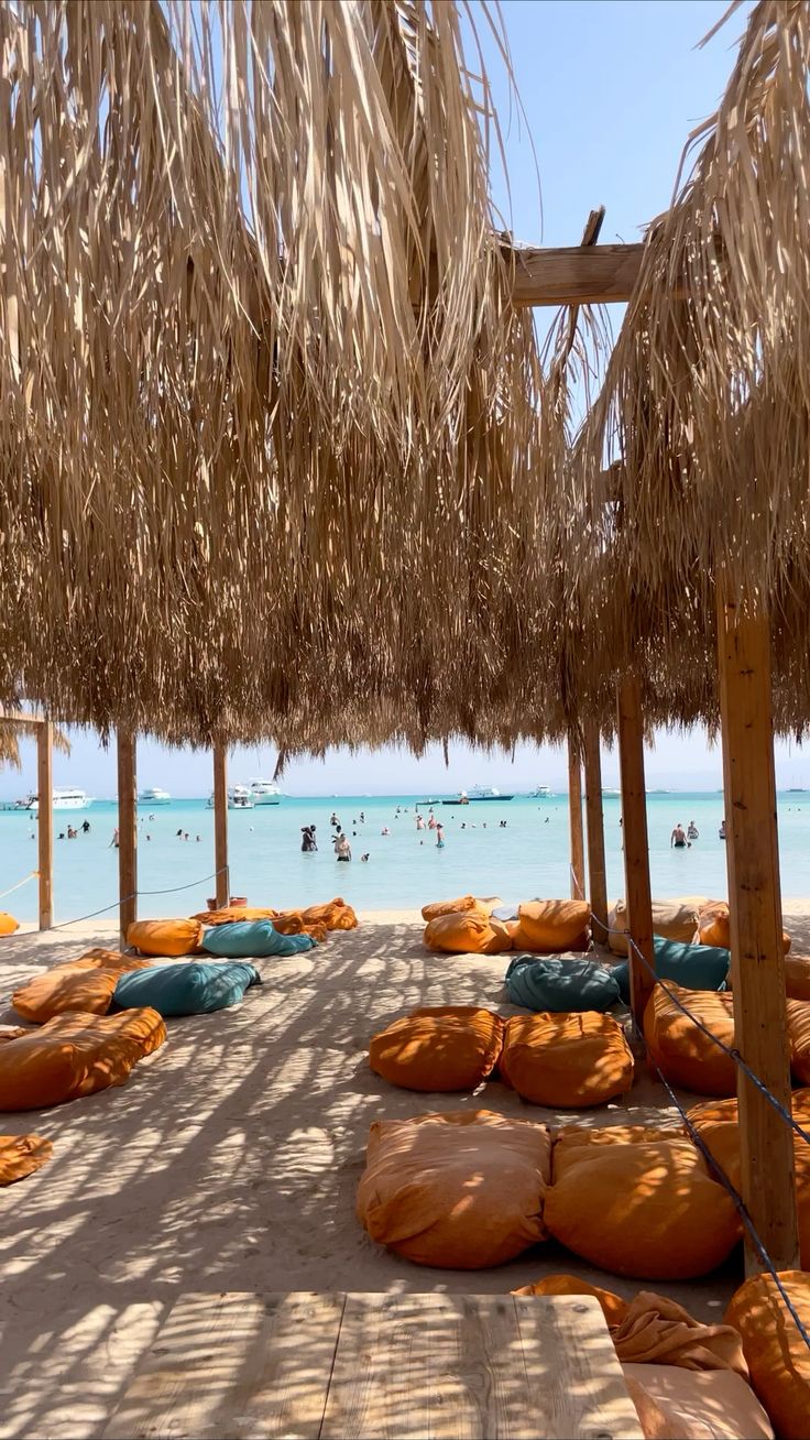 Bean bags in the shade looking out to the sea