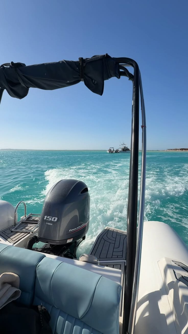 View from the back of the speedboat heading out across the Red Sea
